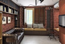 Photo of Лофт в дизайне гостиной с кирпичной стеной