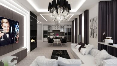 Photo of Строгий и элегантный дизайн гостиной в черно-белой гамме